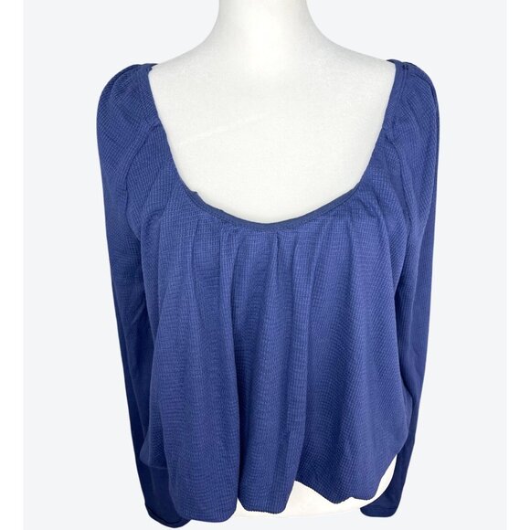 Free People Womens Bondi Thermal Long Sleeve Blouson True Blue Medium - Picture 14 of 16